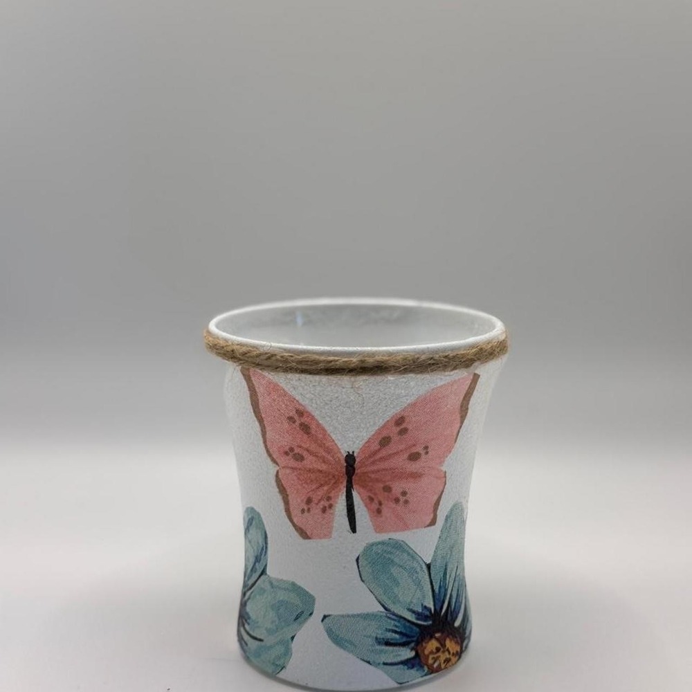 Handcrafted Floral Butterfly Decoupage Glass Jar Vintage Style Home Decor